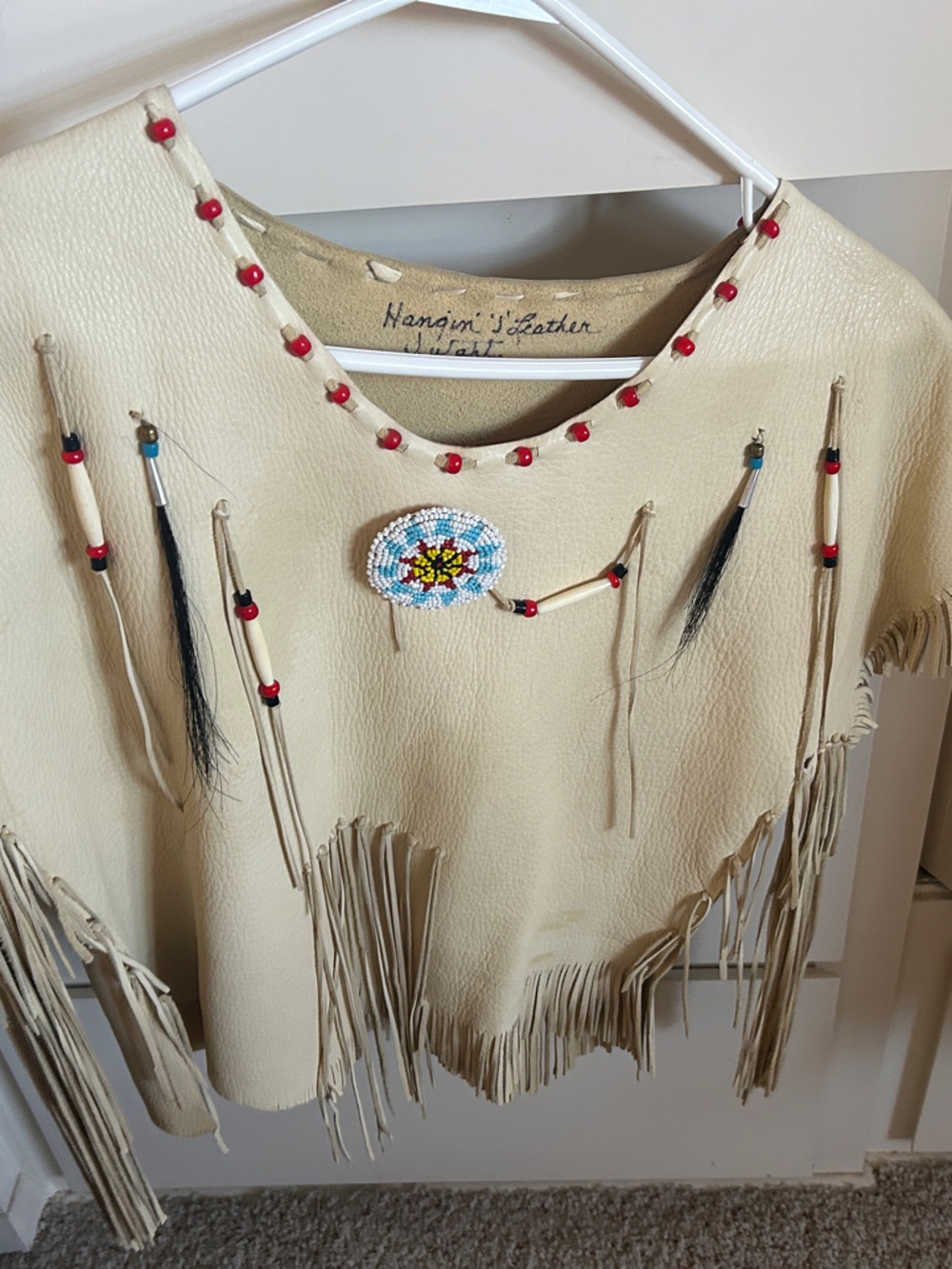 Handmade Beaded Fringe Tunic - Cream Leather